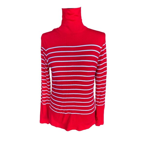 Vineyard Vines Red White Striped Classic Turtleneck Sweater S Pima Cotton/Modal - Picture 2 of 13
